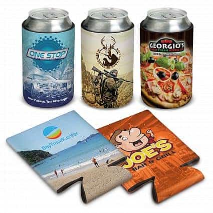 Dye sublinated promotion items including stubby holders in colour designs