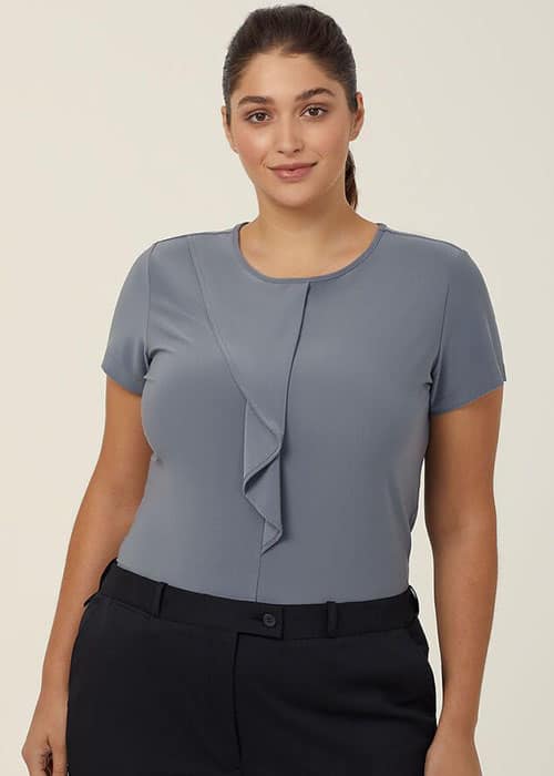 Round Neck Top with Drape Detail - Short Sleeve